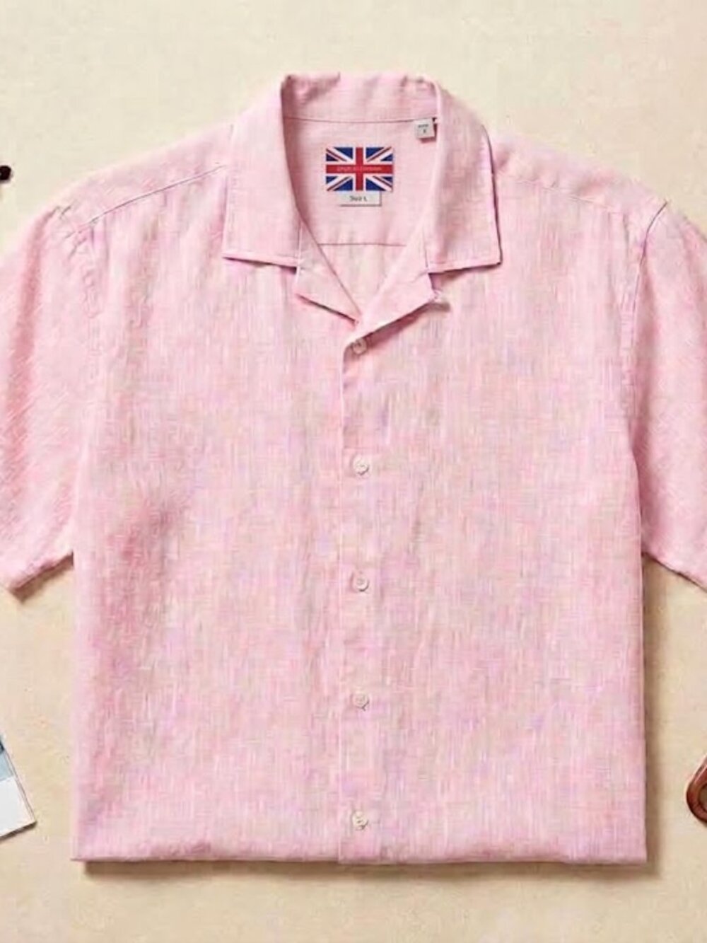 Soul of London Mens Pink Linen Blend Short Sleeve Button Up Shirt Size Large L